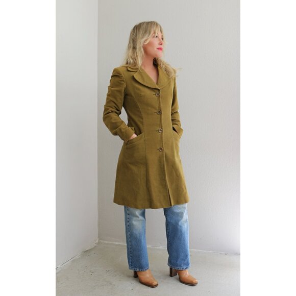 1990's Vintage Bebe Velvet Poet Jacket Olive Green Women's Extra Small to Small - Picture 4 of 9